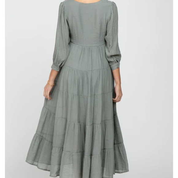 Pinkblush In Loom Light Olive Button Front Tiered A-line Maternity Maxi Dress S - Picture 3 of 4